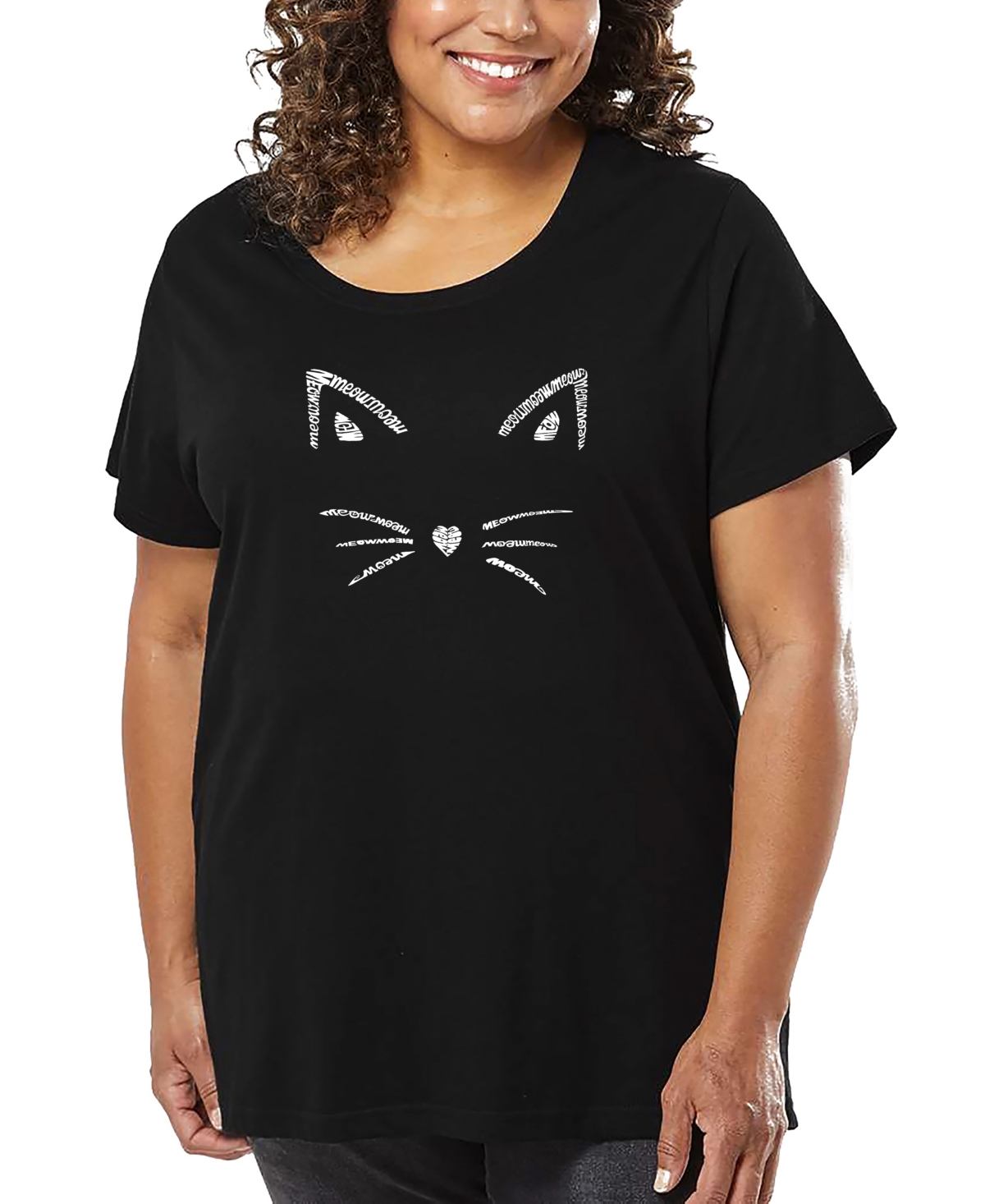 La Pop Art Plus Size Whiskers Word Art T-shirt In Black