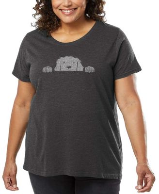 Plus Size Peeking Dog Word Art T-Shirt