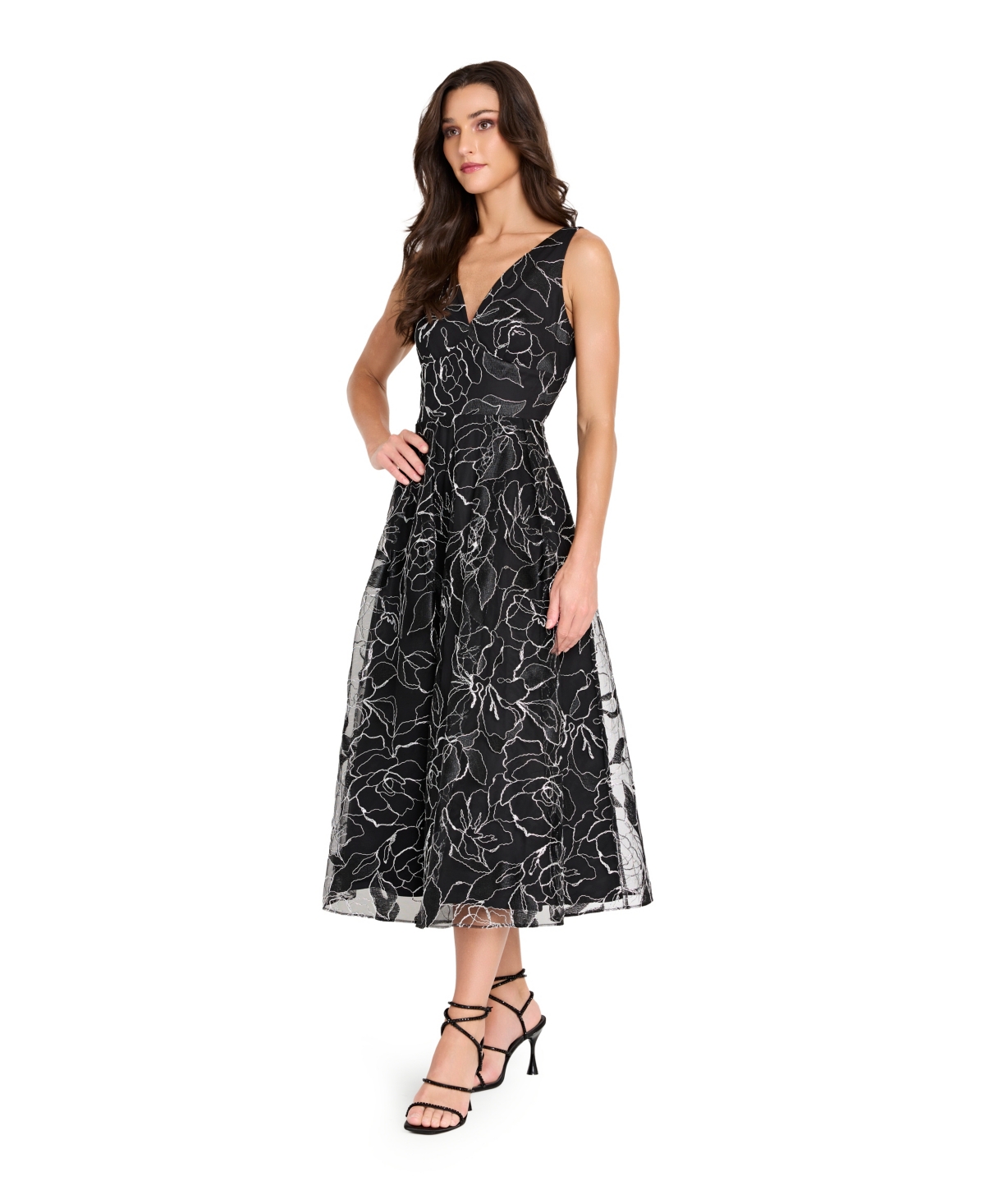 Tahari Asl Women's Soutache V-neck Metallic Midi Dress In Black
