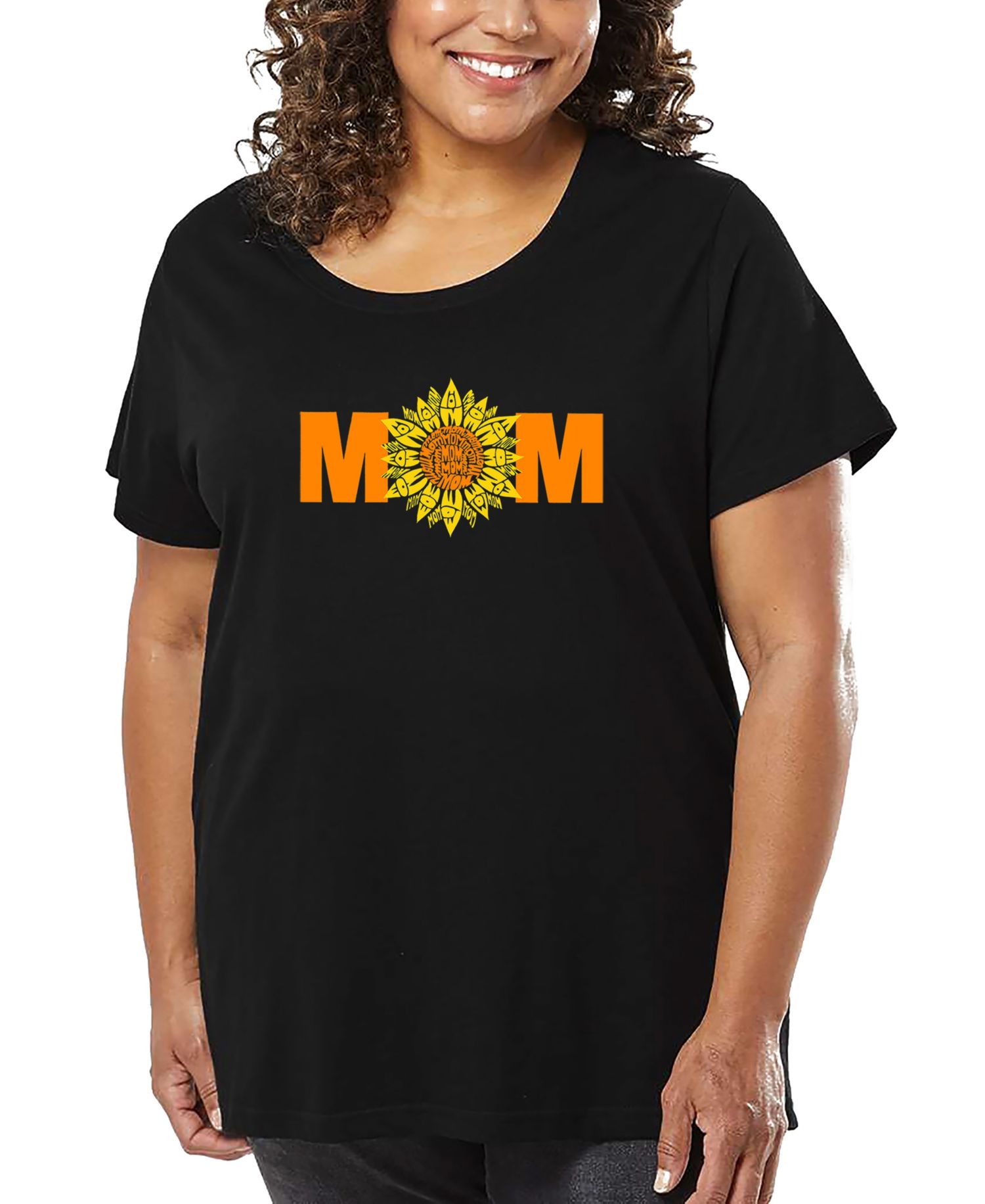 Plus Size Mom Sunflower Word Art T-Shirt