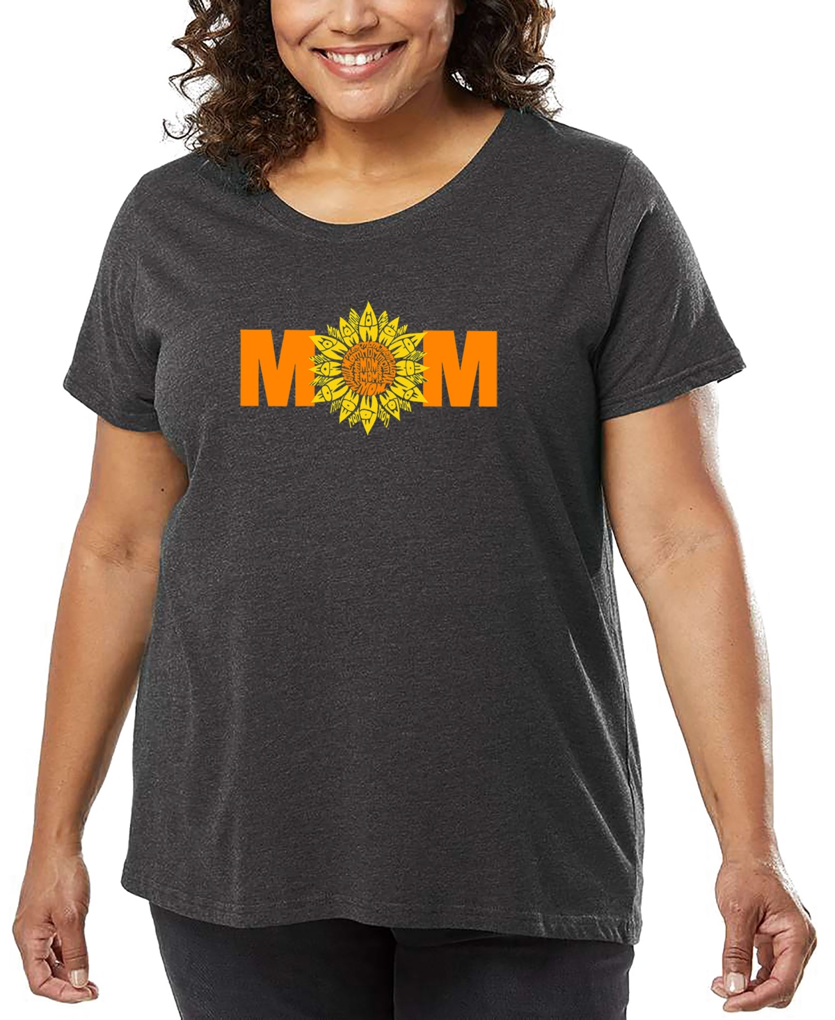 La Pop Art Plus Size Mom Sunflower Word Art T-shirt In Gray