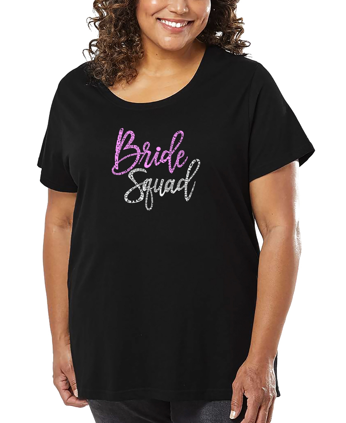 La Pop Art Plus Size Bride Squad Word Art T-shirt In Black