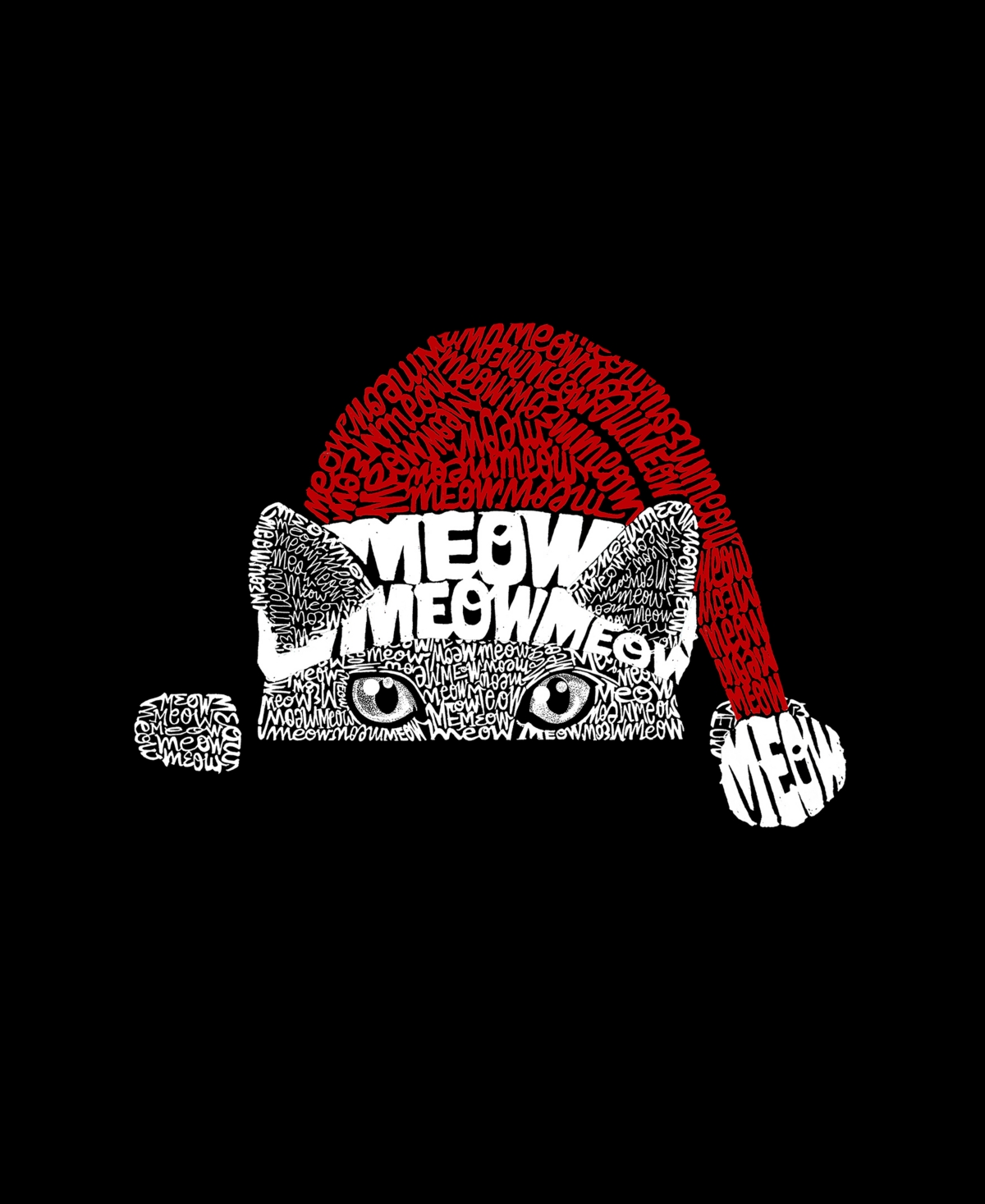 La Pop Art Plus Size Christmas Peeking Cat Word Art T-shirt In Black
