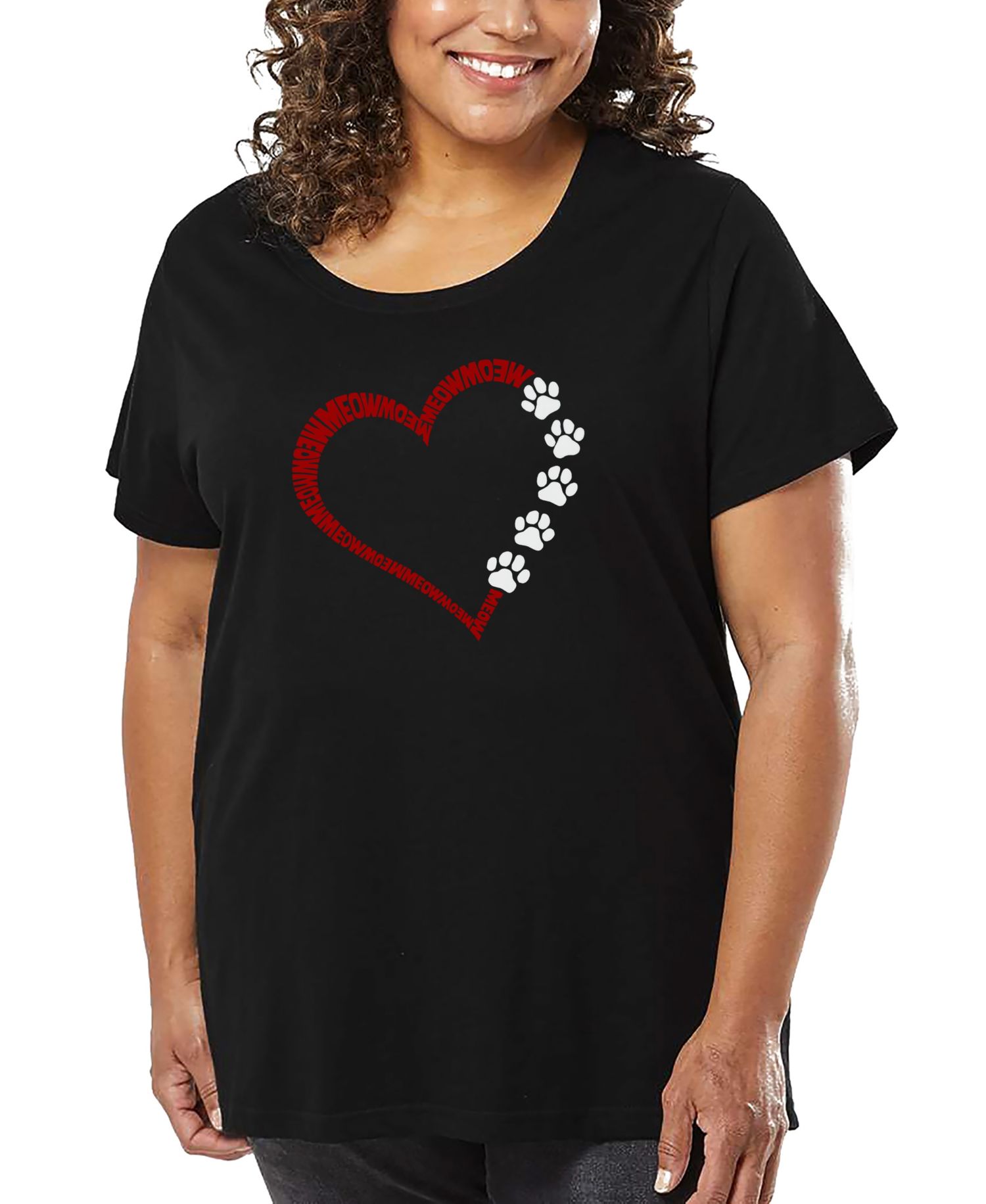 Plus Size Meow Heart Word Art T-Shirt