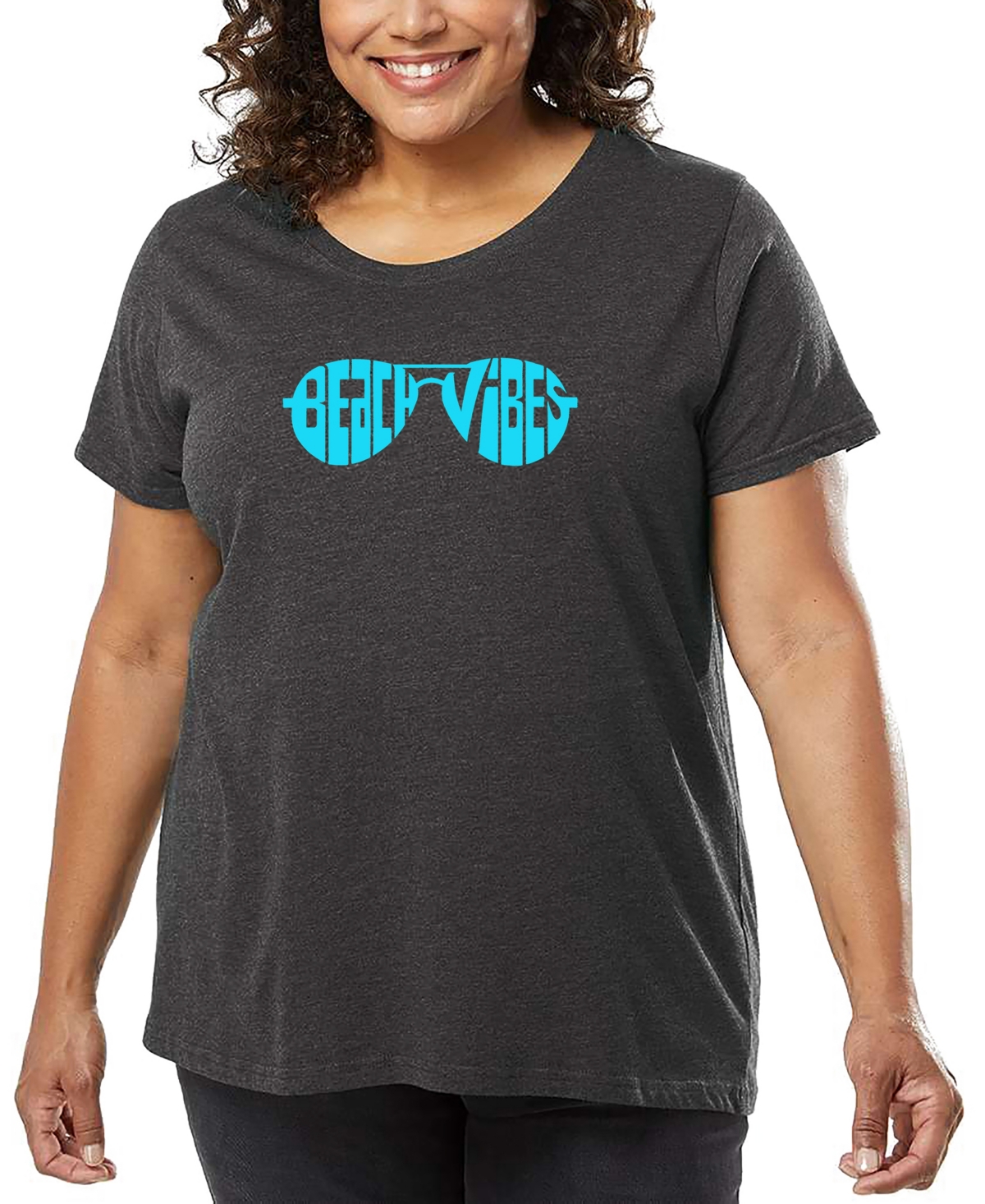 La Pop Art Plus Size Beach Vibes Word Art T-shirt In Black