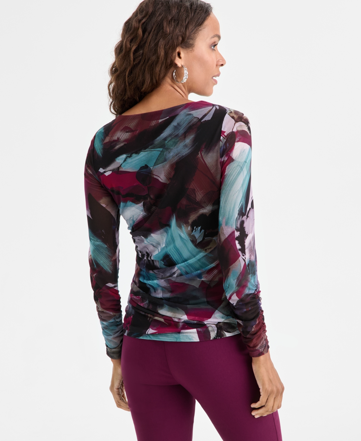 Inc International Concepts Petite Ruched Abstract-print Top, Macy's Exclusive In Multi