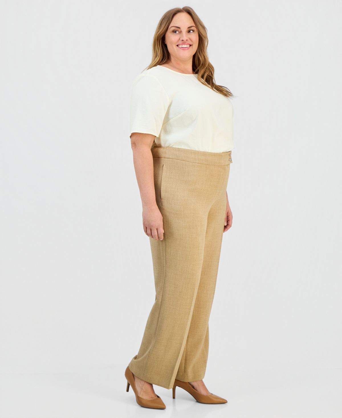 Kasper Plus Size High Rise Wide-leg Crepe Pants In Brown