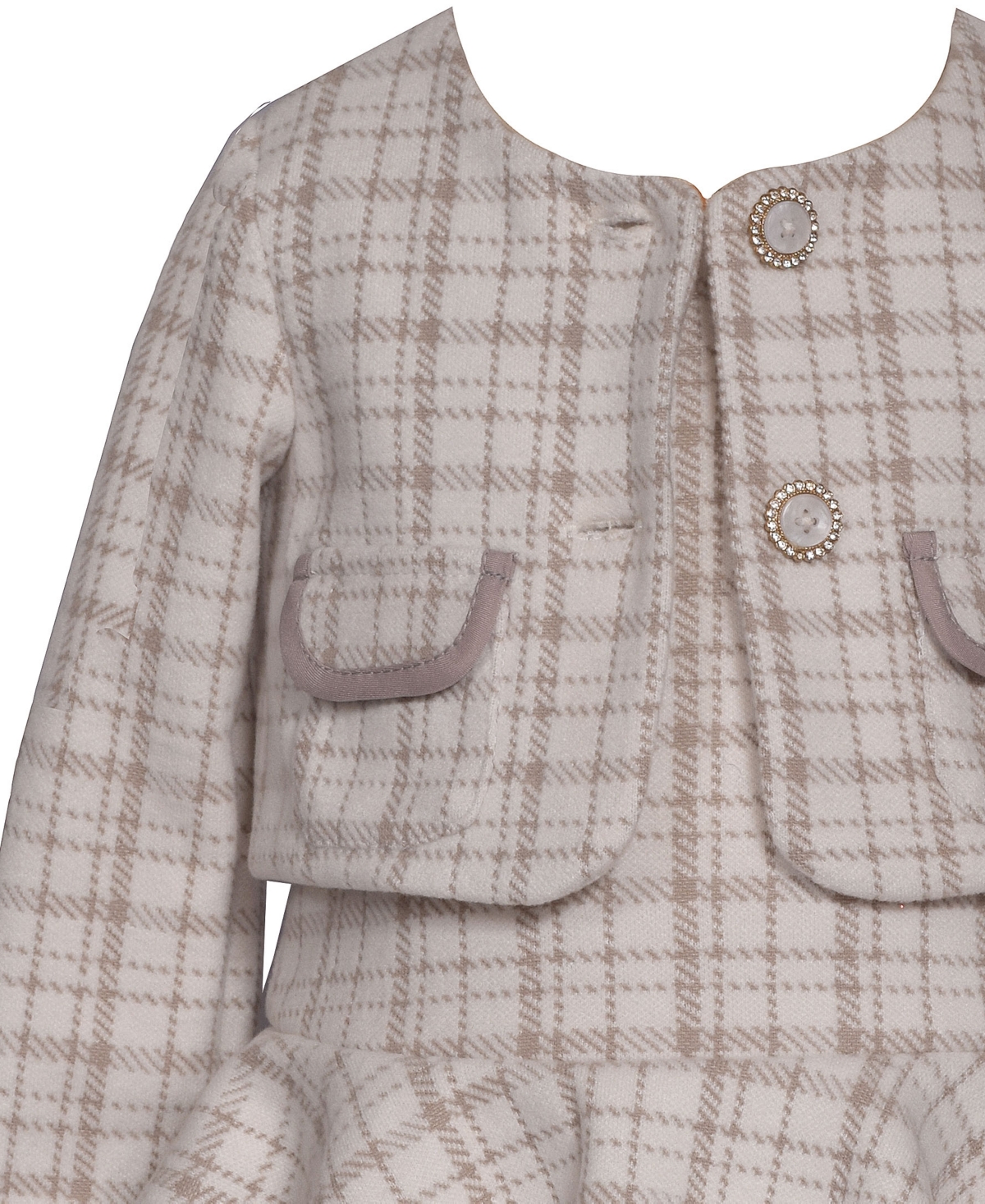 Bonnie Baby Baby Girls 2-piece Tiered Plaid Jacket And Dress Set In Brown