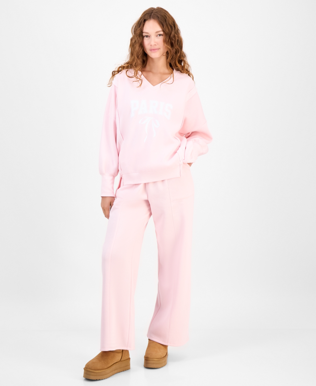 Planet Heart Juniors' Wide-leg Fleece Sweatpants In Pink