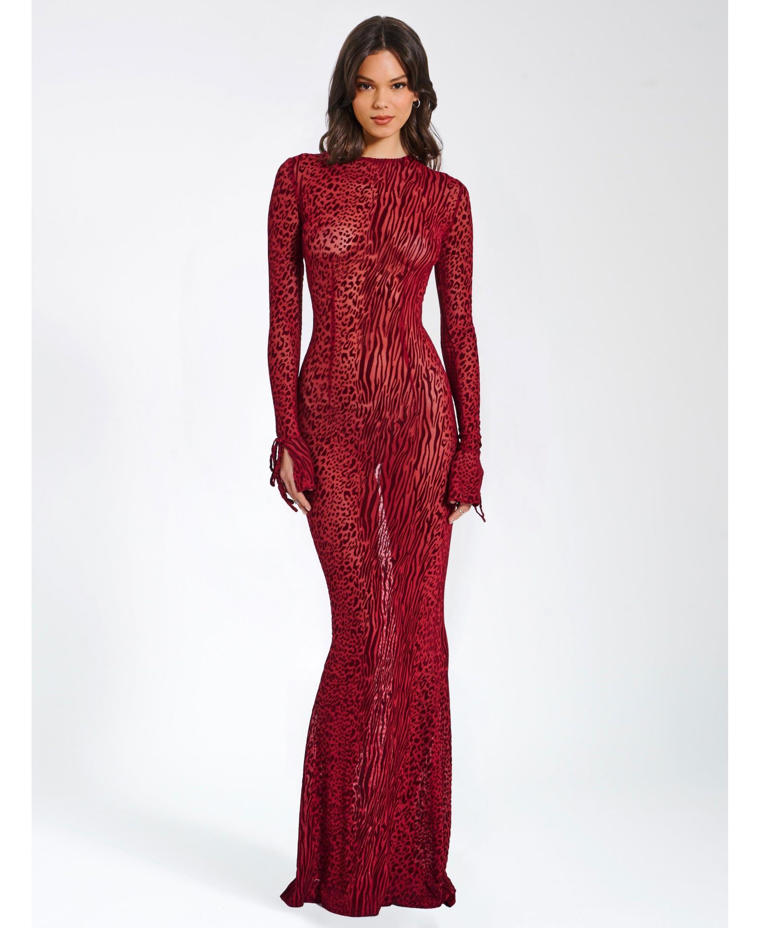 Women Waylynn Burnout Velvet Detail Mesh Backless Maxi Dress