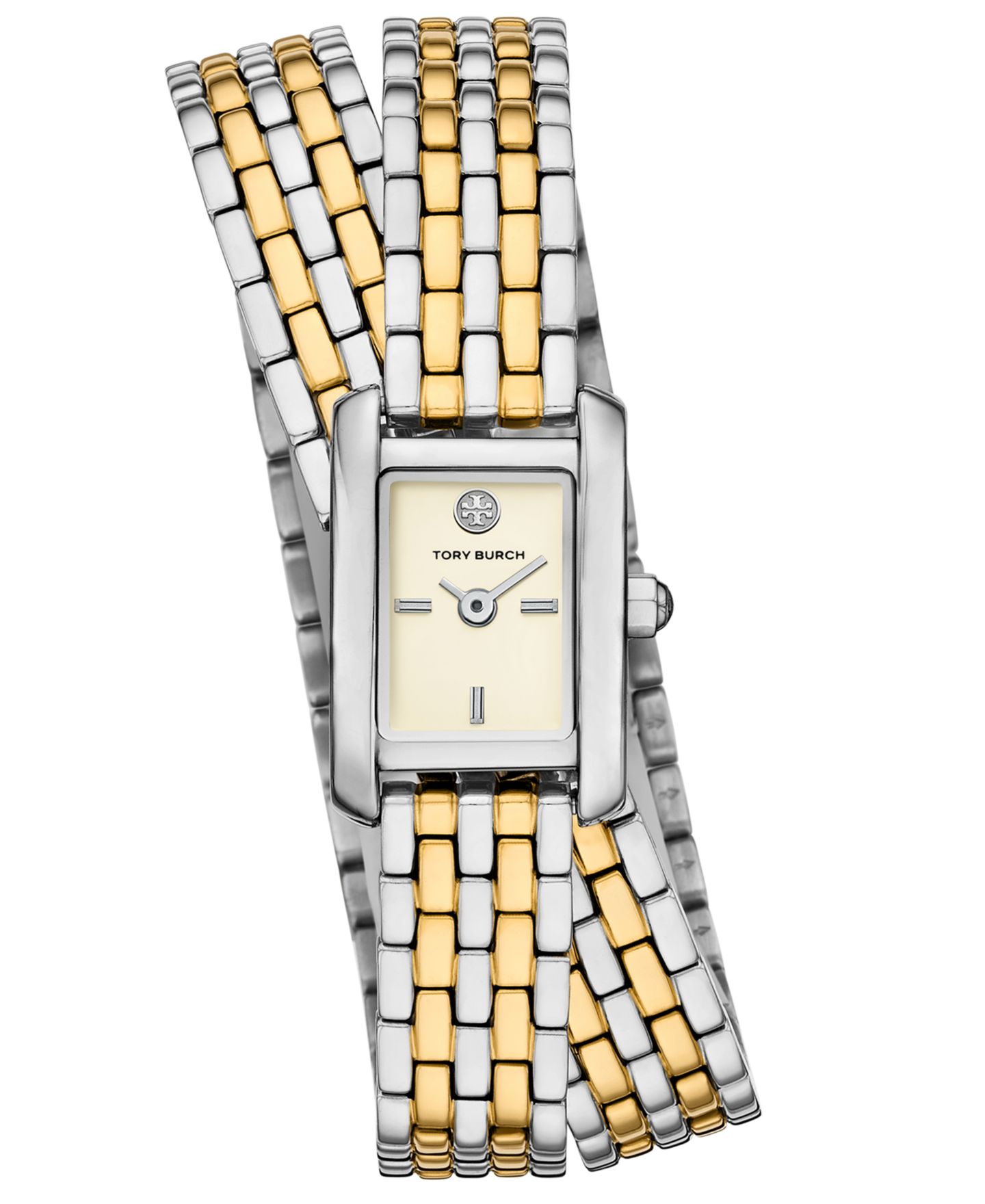 Женские часы Tory Burch The Eleanor Two-Tone Stainless Steel Double Wrap Bracelet Watch 20mm — фото 1