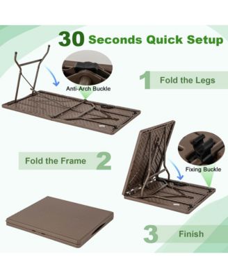 5 ft Folding Picnic Table Outdoor Dining Table with Rattan Grain HDPE Tabletop