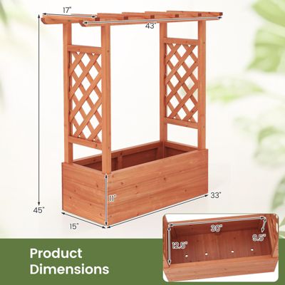 Raised Garden Bed Wooden Elevated Planter w/Side Trellis & Hanging Roof