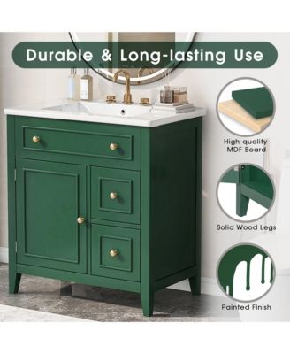 30" Bathroom Vanity with Sink Top, Cabinet with Door and Two Drawers, Solid Wood Frame, One Package