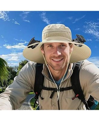 Solar Fan Hat – UPF 50+ Wide Brim Safari Hat with Dual Fans, USB & Solar Power, 3 Speeds, Lightweight & Breathable for Outdoor Cooling