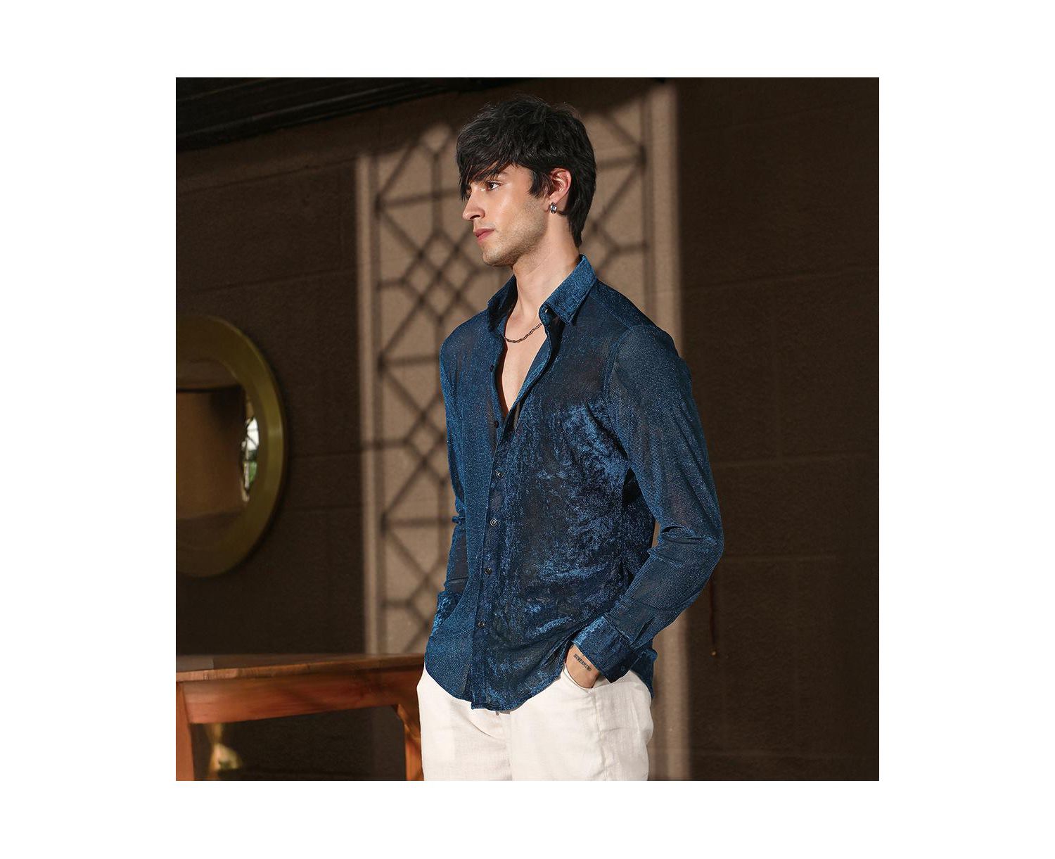 Men's Men 's Solid Velvet Shirt