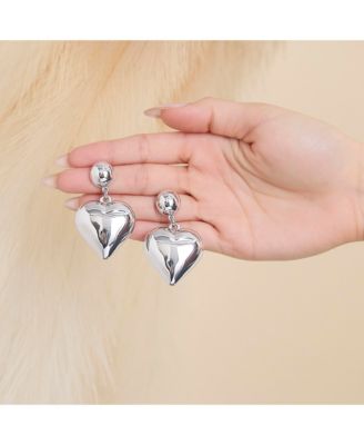 Puffy Heart Statement Stud Earrings in Silver-Tone