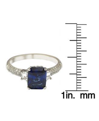 Suzy Levian Sterling Silver Sapphire & Created White Sapphire Emerald Cut Proposal Ring