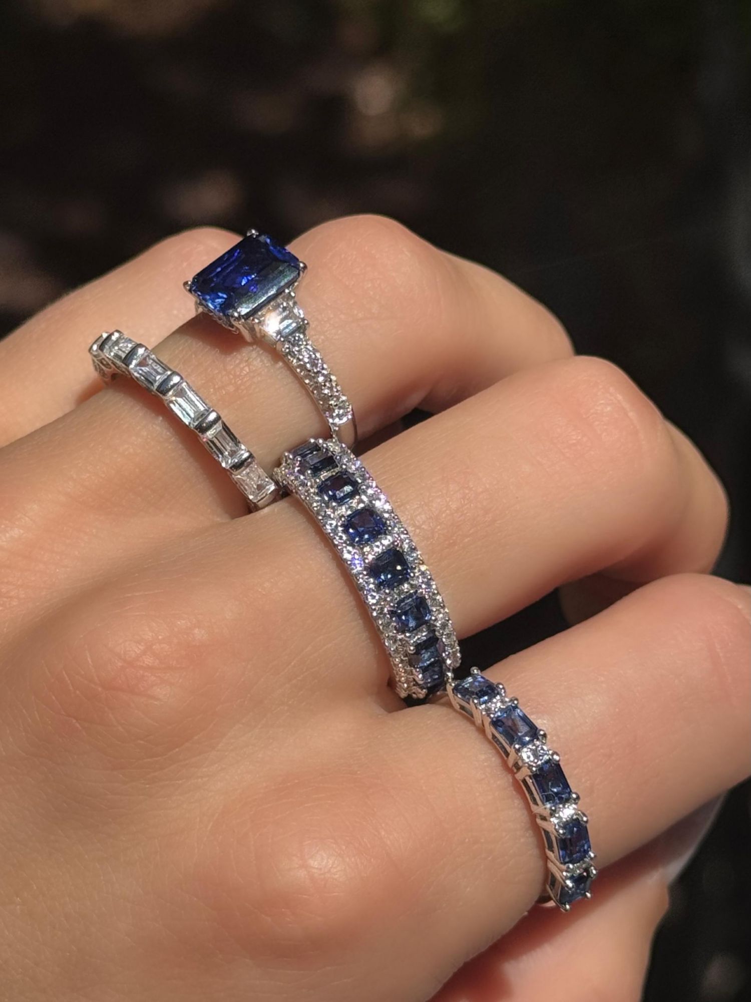 Suzy Levian Sterling Silver Sapphire & Created White Sapphire Emerald Cut Proposal Ring