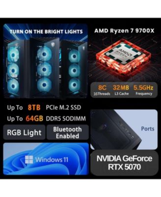Aegis Z2 Gaming Tower Desktop AMD Ryzen 7 9700X 32GB RAM NVIDIA GeForce RTX 5070 2TB SSD Storage Windows 11 Home - Black