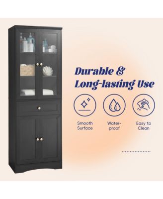 Tall Bathroom Storage Cabinet, Four Doors, Drawers, Adjustable Shelf