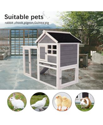 Outdoor Gray Wood Pet House with a Deeper Pull Out Tray  for Small Animals