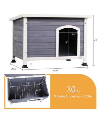 24 in H. Gray Small Wooden Outdoor Dog House with Elevated Floor