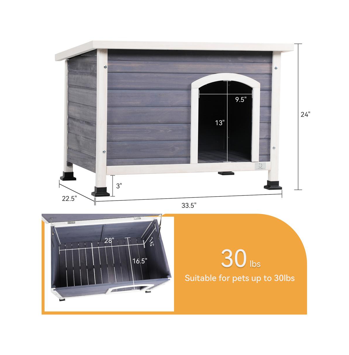 Aostirmotor 24 in H. Gray Small Wooden Outdoor Dog House with Elevated Floor