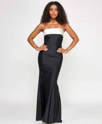 Juniors' Strapless Tube Overlay Long Slim Knit Gown