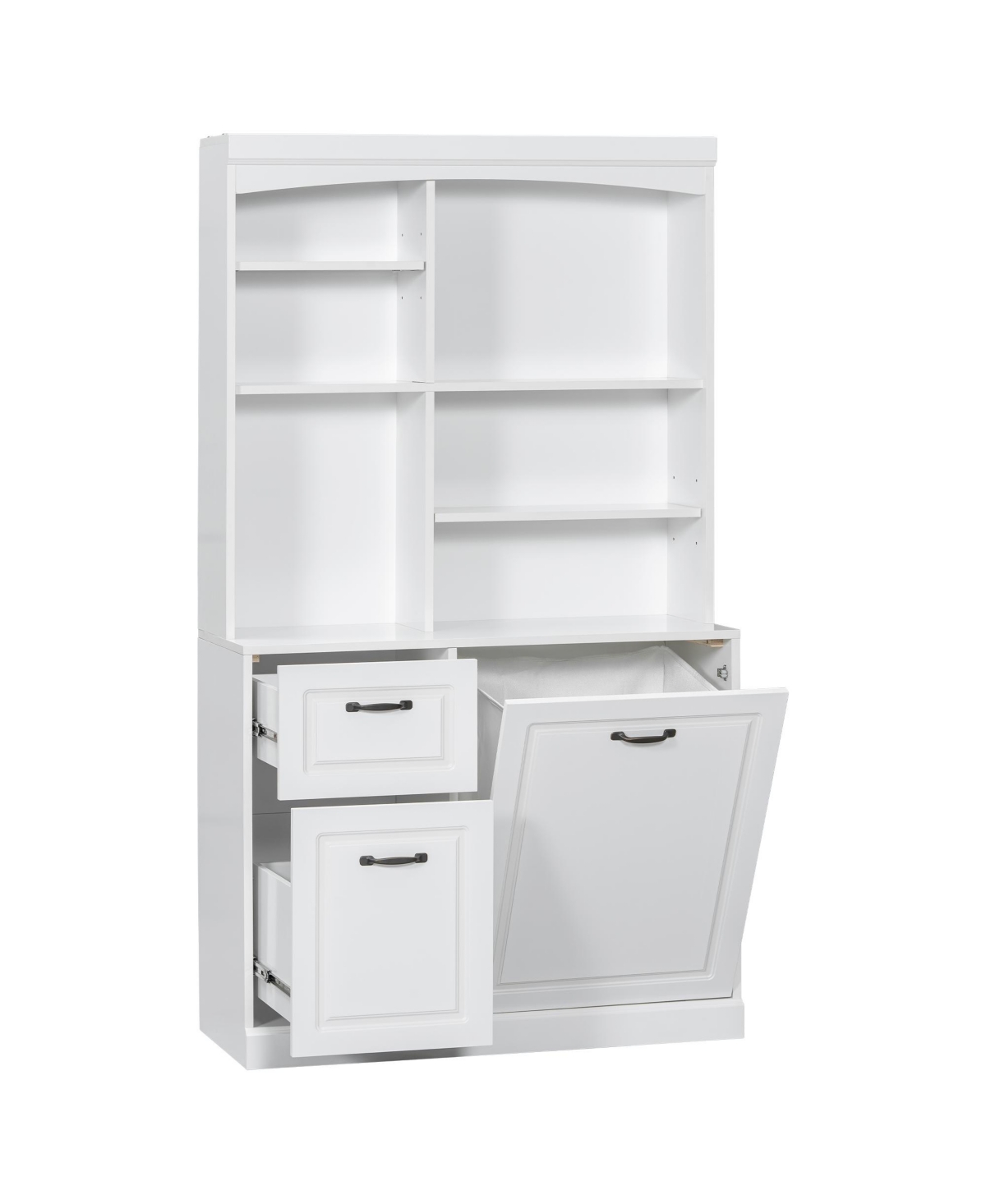Bathroom Storage Cabinet with Tilt-Out Hamper, 70.9" Tall Organizer, Drawers & Adjustable Shelves - White