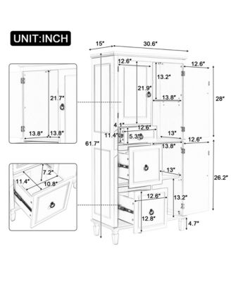 Retro Multi-Functional Storage Cabinet with Adjustable Shelves, 3 Drawers, 3 Enclosed Compartments