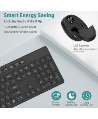 Wireless Keyboard and Mouse Combo, Full-Sized Ergonomic Computer Keyboard, 2.4GHz Cordless Keyboard Silent Mouse Set with 2-in-1 USB Receiver, 12 FN Shortcuts for Laptop,Black