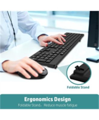 Wireless Keyboard and Mouse Combo, Full-Sized Ergonomic Computer Keyboard, 2.4GHz Cordless Keyboard Silent Mouse Set with 2-in-1 USB Receiver, 12 FN Shortcuts for Laptop,Black