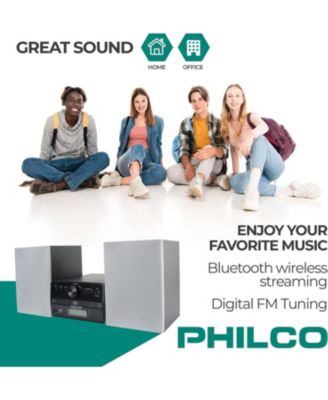 Stereo Shelf Systems Tray Loading CD Player with Digital FM Radio, Bluetooth Streaming, Remote Control in Silver