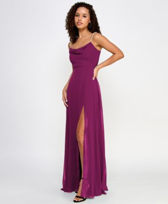 Juniors' Drape-Neck Faux-Peal-Strap Gown 