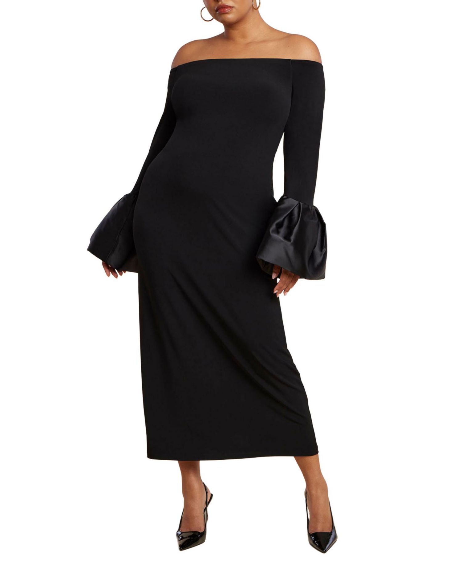 Women's Plus Size Off Shoulder Cuff Detail Maxi Dress