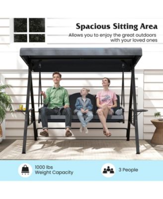 3-Seat Patio Swing Chair w/ Adjustable Canopy Thickened Cushions Pillow Outdooor