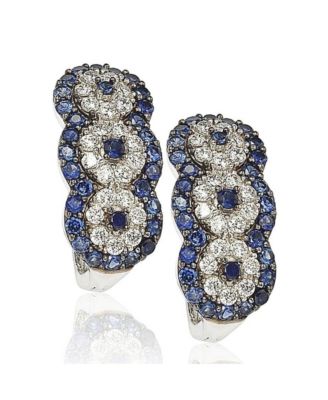 Suzy Levian Sterling Silver Sapphire & Created White Sapphire Floral Huggie Hoop Earrings