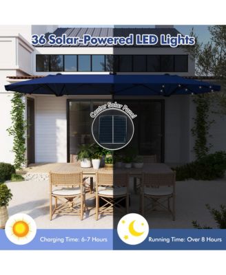 13 FT Patio Umbrella Double-Sided Market Umbrella w/ 36 Solar-Powered LED Lights