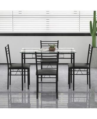 5 PC Dining Set Glass Top Table and 4 Chairs Kitchen Room Furniture