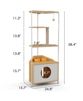 Corner Cat Tower Cat Tree with Scratching Post Cat House with Feeding Station and Climbing Platforms
