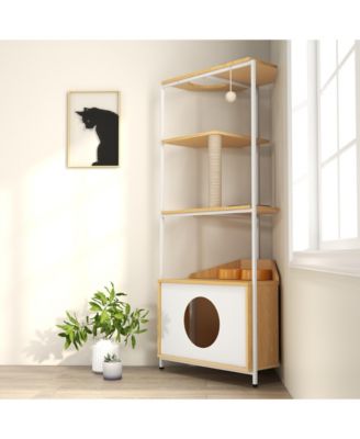 Corner Cat Tower Cat Tree with Scratching Post Cat House with Feeding Station and Climbing Platforms