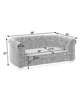 Dark Grey Rectangular Pet Sofa with Arc-shaped Backrest Armrests and Linen Soft Cushion