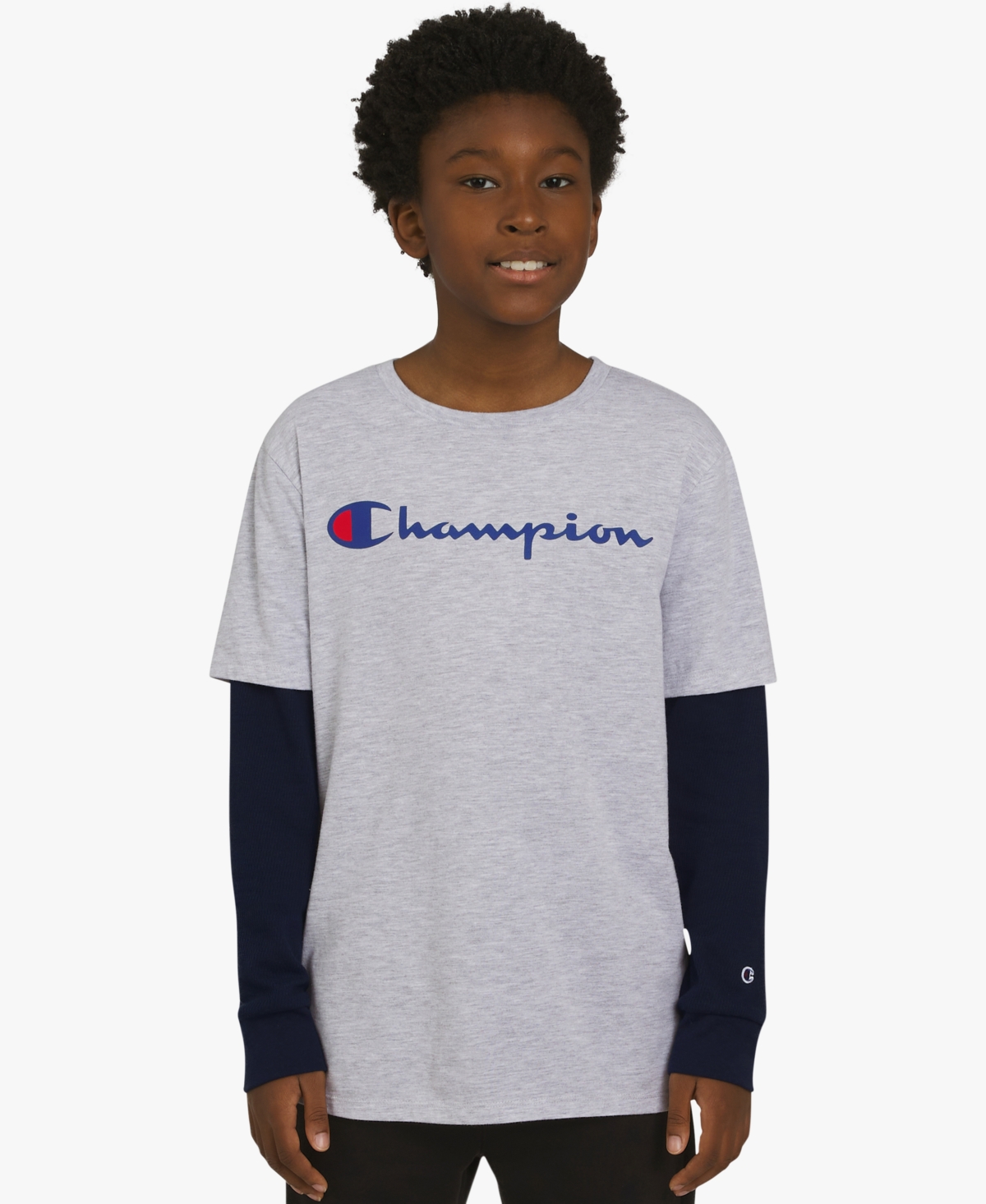Champion Big Boys Layered-look Logo Graphic T-shirt In Gray