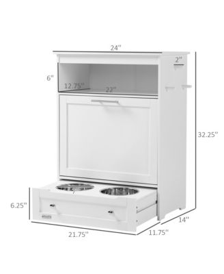 Pet Feeder Cabinet with Raised Bowls and Storage White