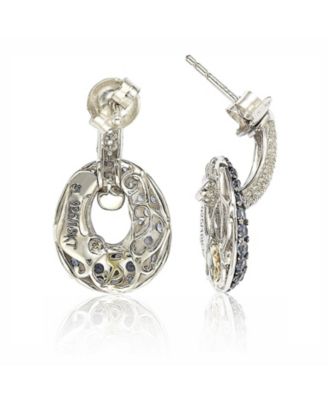 Suzy Levian Sterling Silver Sapphire & Created White Sapphire Double Oval Dangle Earrings