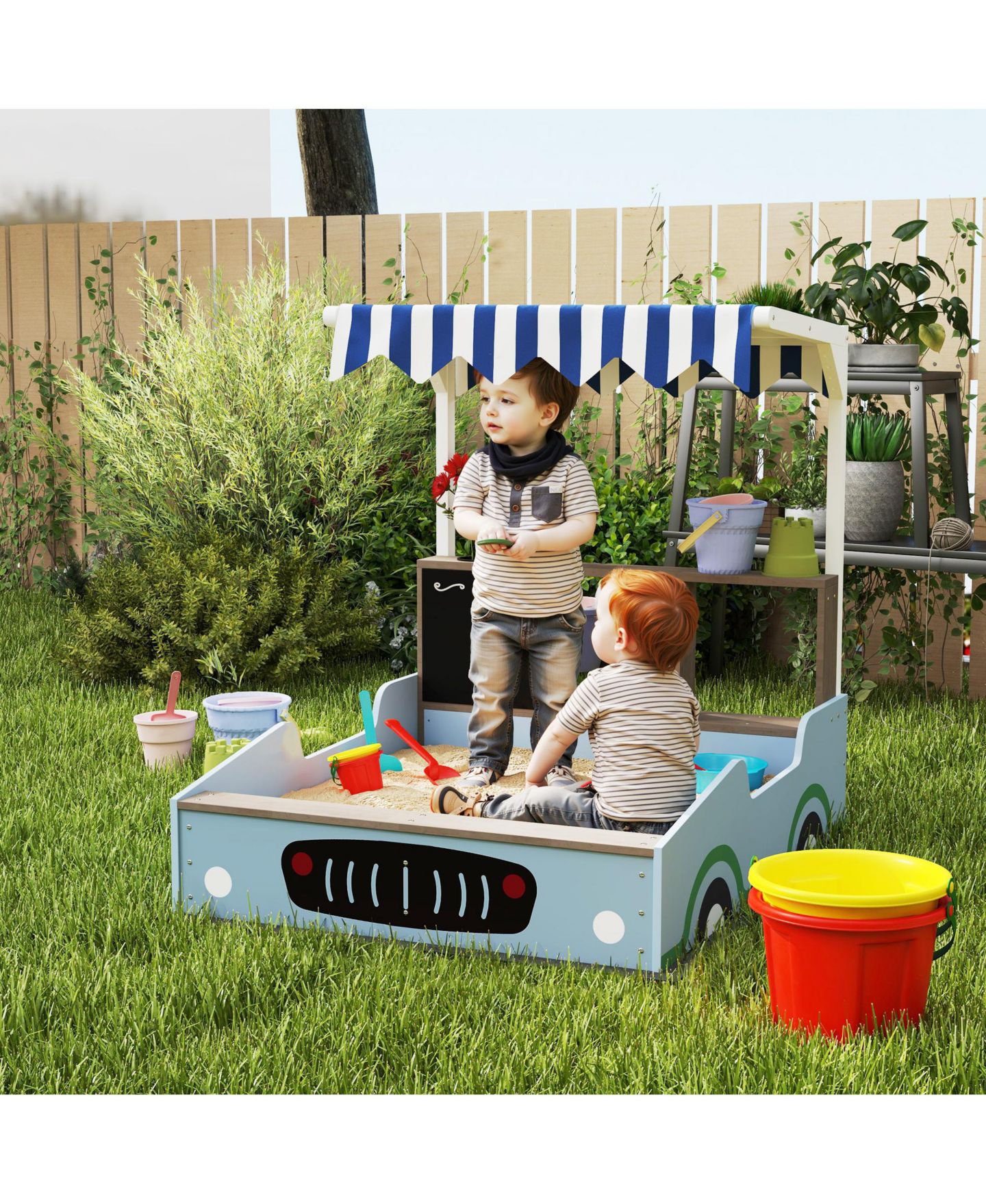 Детская игрушка Qaba Kids Wooden Grocery Store Sandbox with Canopy, 42.5" L x 35.4" W x 40.9" H, Ages 3-7, цвет: Синий — фото 8