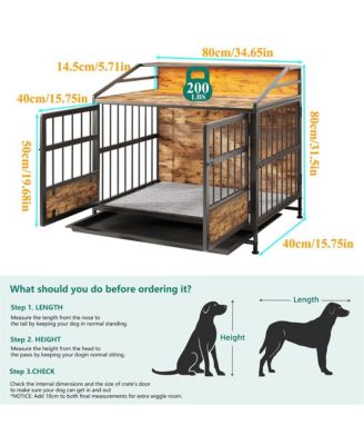 Brown Multi-function Dog Crates with Storage Large Wooden Dog Kennel with Double Doors for Large/Medium Dog