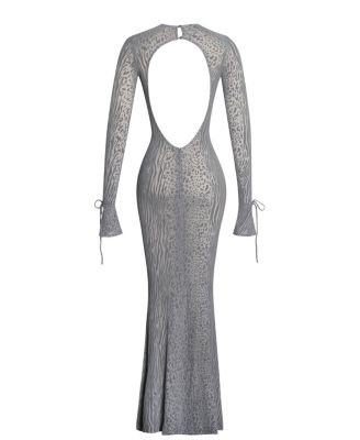 Women Waylynn Gray Animal Print Burnout Velvet Detail Mesh Backless Maxi Dress