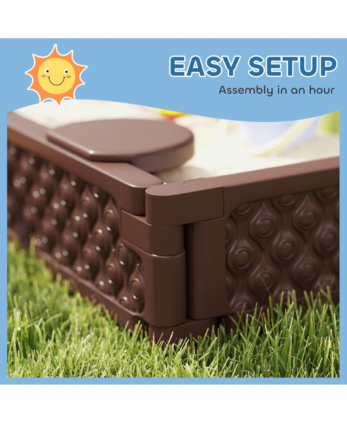 Детская игрушка Qaba 4-Seat Sandbox with Cover, Holds 1320 Lbs. of Sand, Ages 3-7, цвет: Коричневый — фото 7